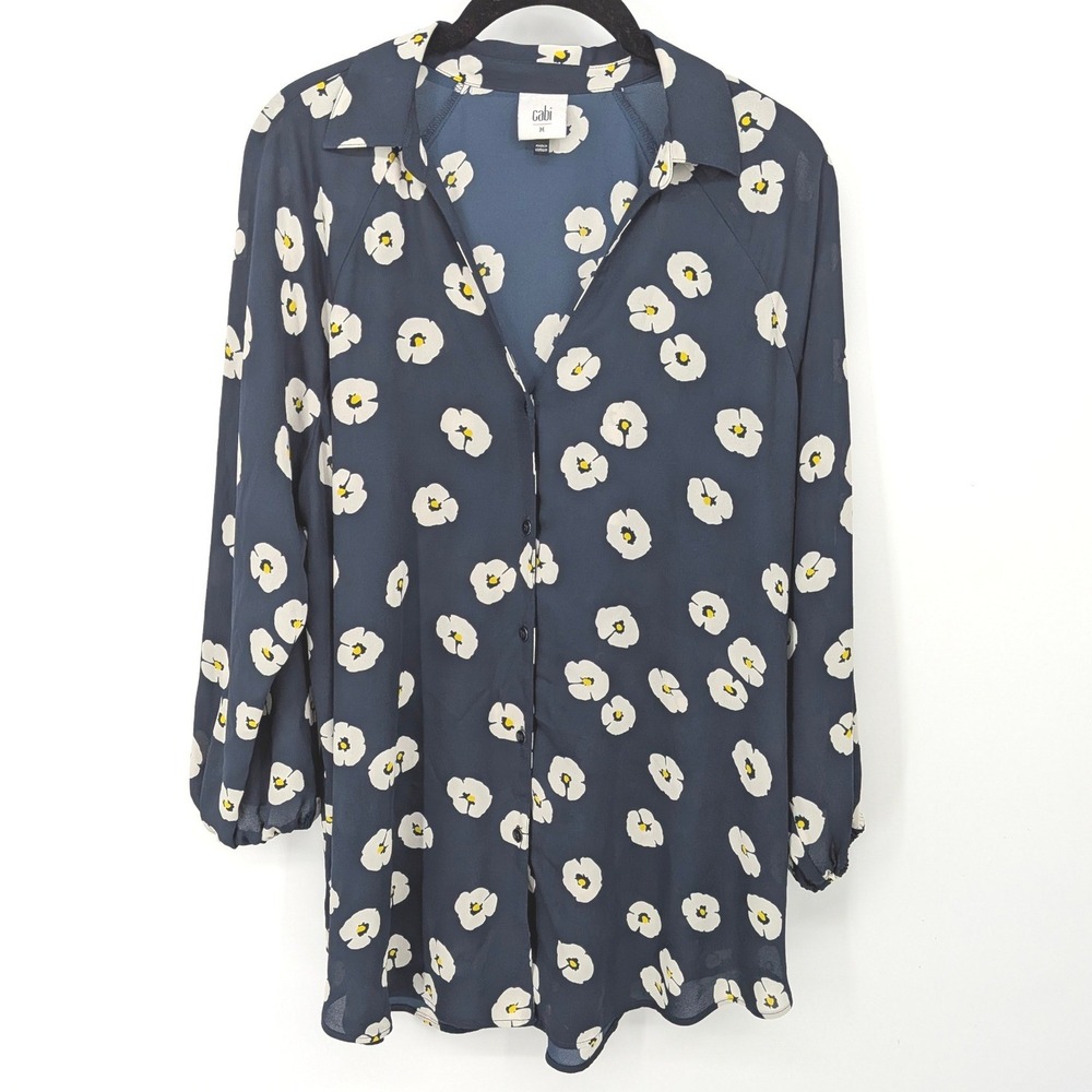 Cabi Button Down Blouse Women Medium Navy Blue Poppy Floral Spring Office 5705